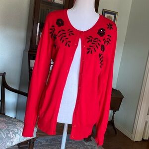 Red Beaded Detailed Cardigan